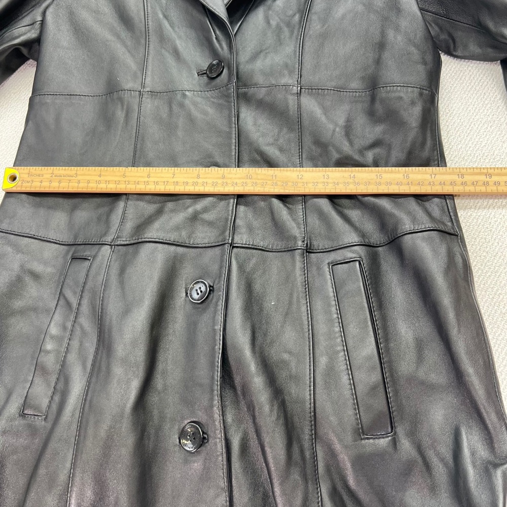 Wilsons Leather Trench Coat Womens Med Black Long Duster Pelle Studio VTG Chic - Picture 7 of 16
